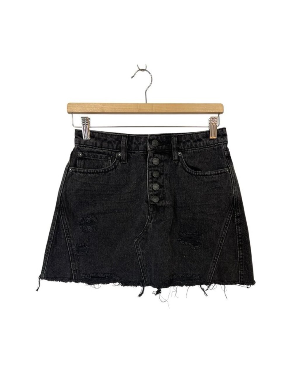 NEW We The Free Free People Black Distressed Mini Skirt Size 26 - Picture 2 of 6